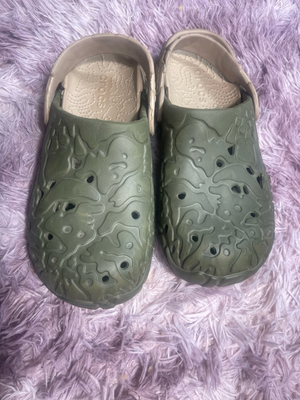 CROCS Olive Green and Beige Classic Clog Slip-Ons